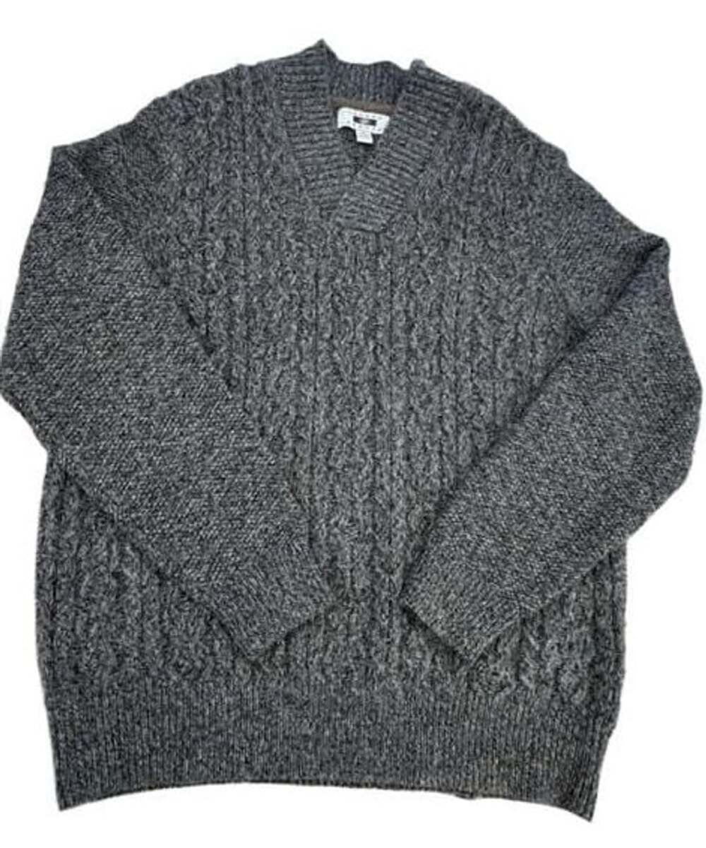 Joseph Abboud Men’s XL Gray Cable Knit V-Neck Sweater 50% Wool Blend